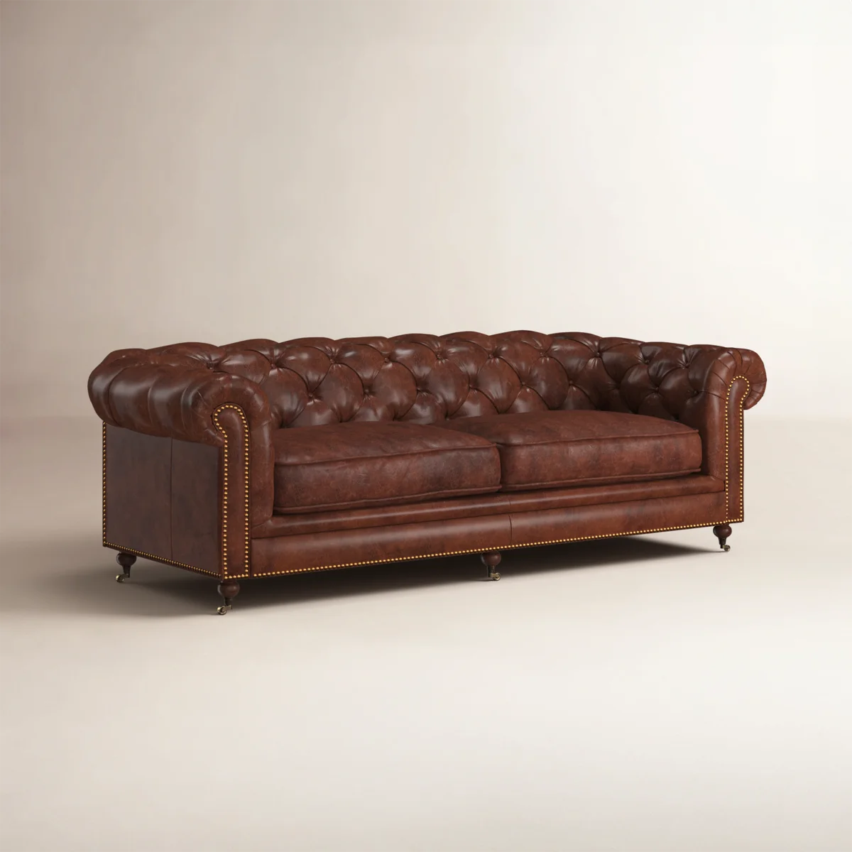 Idalia 87" Genuine Leather Rolled Arm Chesterfield Sofa