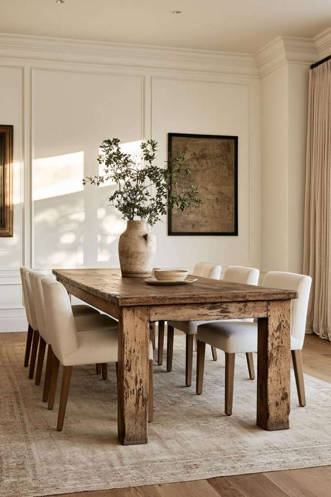 dining room old table chairs artwork